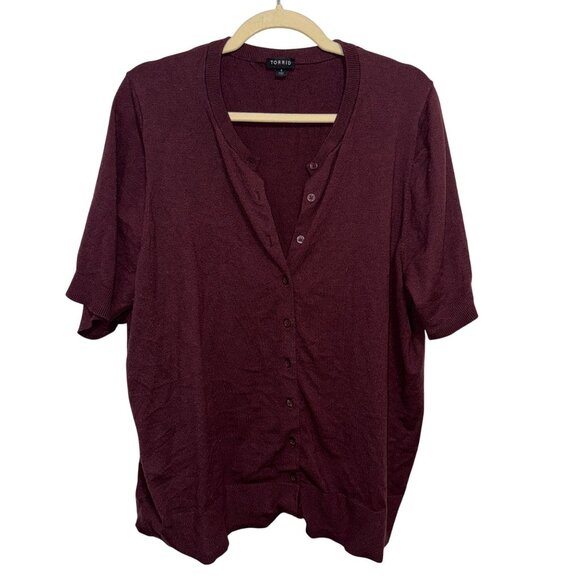 Torrid Womens Plus Size 4 Burgundy Short Sleeve Cardigan - Picture 1 of 6